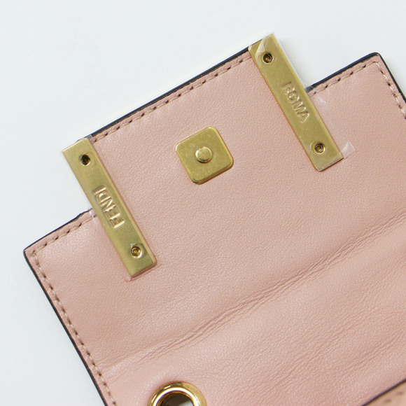 FENDI Bag Shoulder 2WAY Pink Gold Mini Flap FF Pattern Embossed Leather Nano ... - Picture 5 of 8